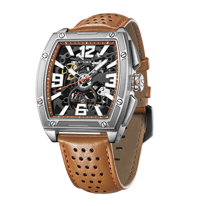 Sea-gull 849.77.6166K skjelett herreur svart rød 42mm