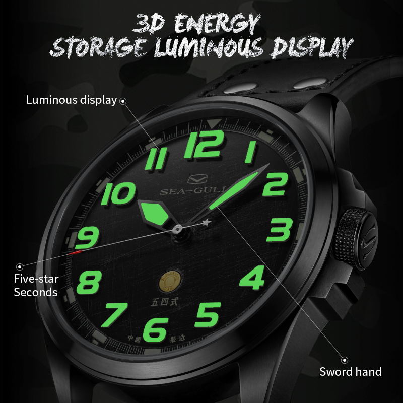 Sea-gull Army One 819.93.6107 herreklokke sort 43 mm