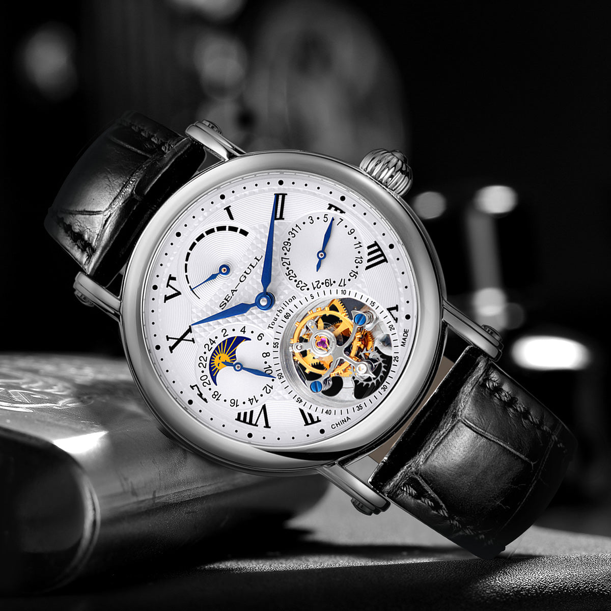 Sea-gull Artisan Heritage 818.907 herreklokke hvit 39 mm