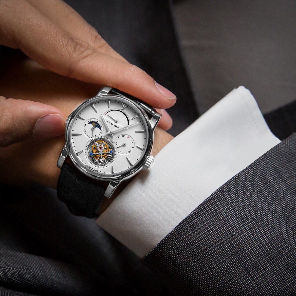 Sea-gull Artisan Heritage 818.12.8828 herreklokke hvit tourbillon