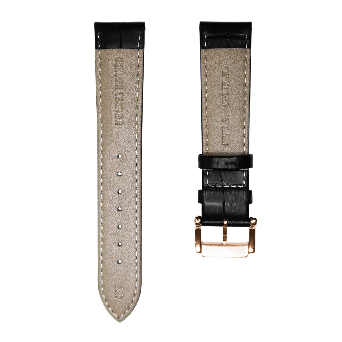 Sea-gull BD0236AB klokkerem skinn svart 20mm pin-spenne