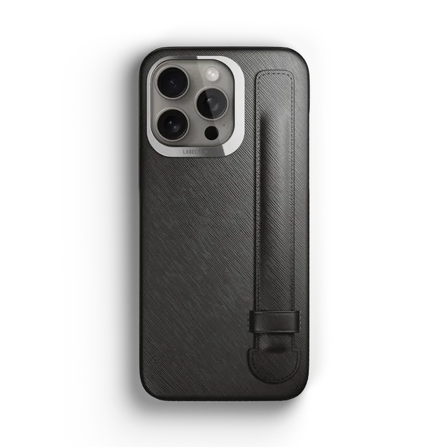 Label Noir iPhone 15 Pro deksel skinn MagSafe rem