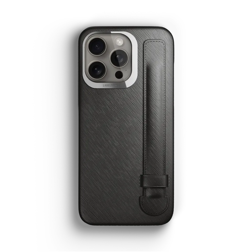 Label Noir iPhone 15 Pro deksel skinn MagSafe rem