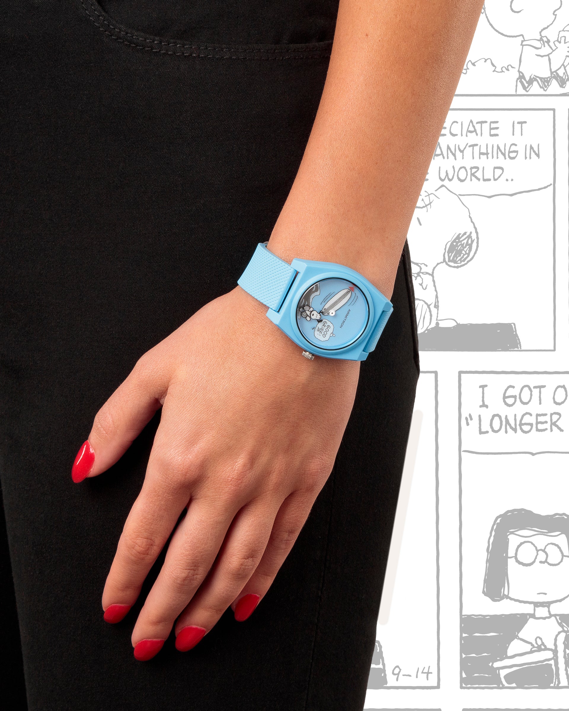 Armitron Peanuts Good Grief 36mm dameklokke blå plast
