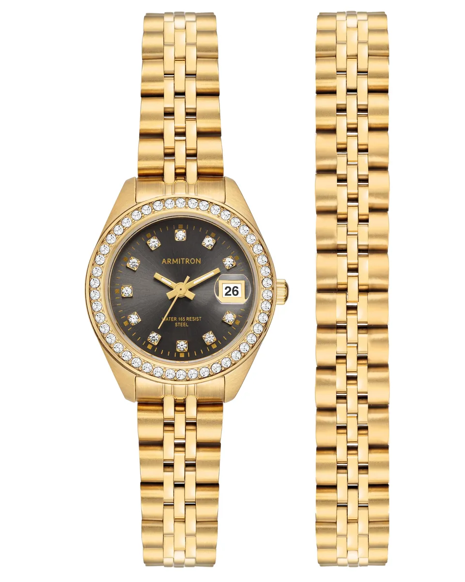 Armitron Minnie Crystal 26mm dameklokke gavesett gull