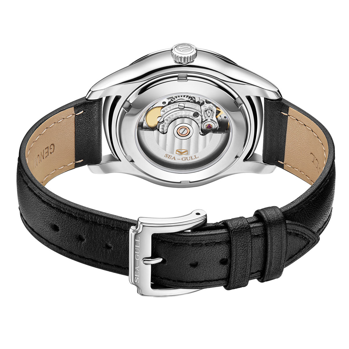 Sea-gull Small Second herreklokke 41mm hvit blå lær