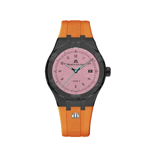Label Noir Aikon Automatic 42MM herreklokke rosa oransje gummi