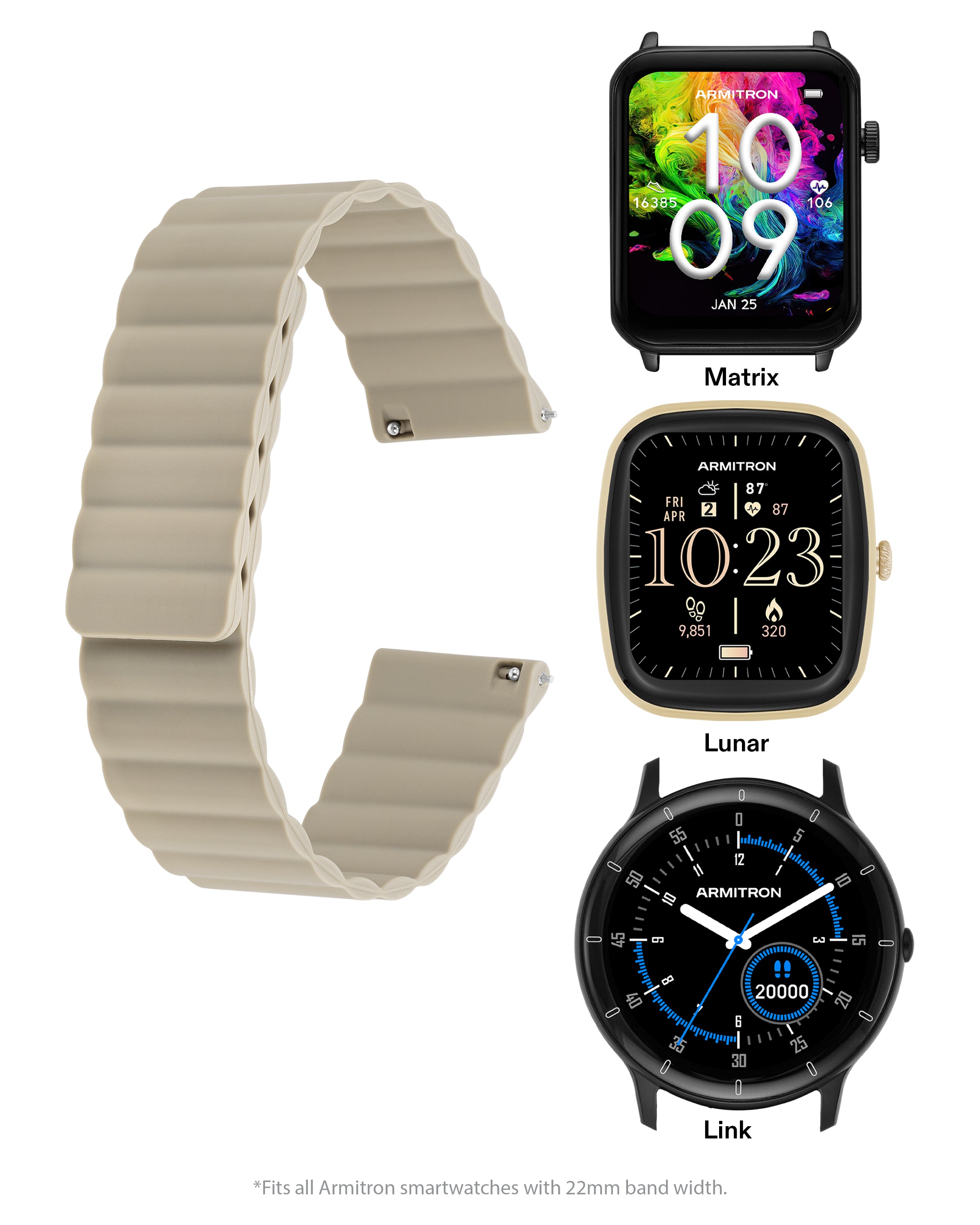 Armitron Connect 22mm smartklokkereim taupe silikon