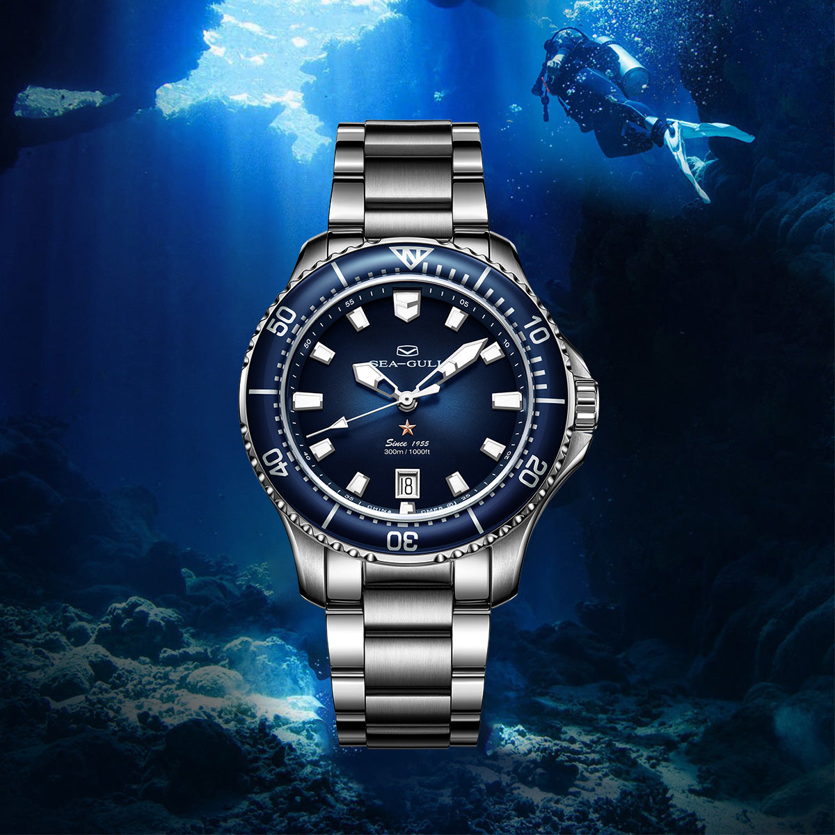Sea-gull Ocean 816.22.1213 dykkerklokke blå 41 mm