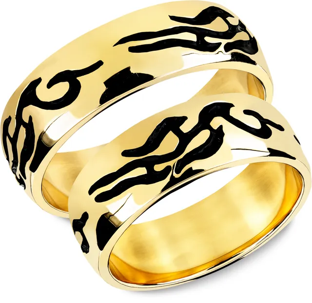 Snorre Tribal ring gult gull 6,5 mm sort mønster