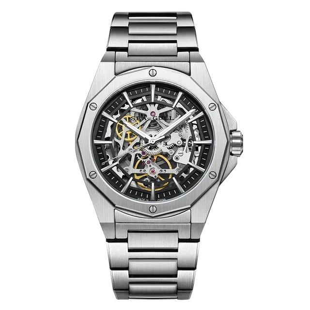Sea-gull Edge 816.22.6168K skjelett herreklokke svart 42mm