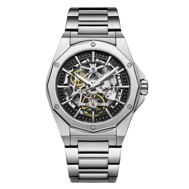 Sea-gull Edge 816.22.6168K skjelett herreklokke svart 42mm