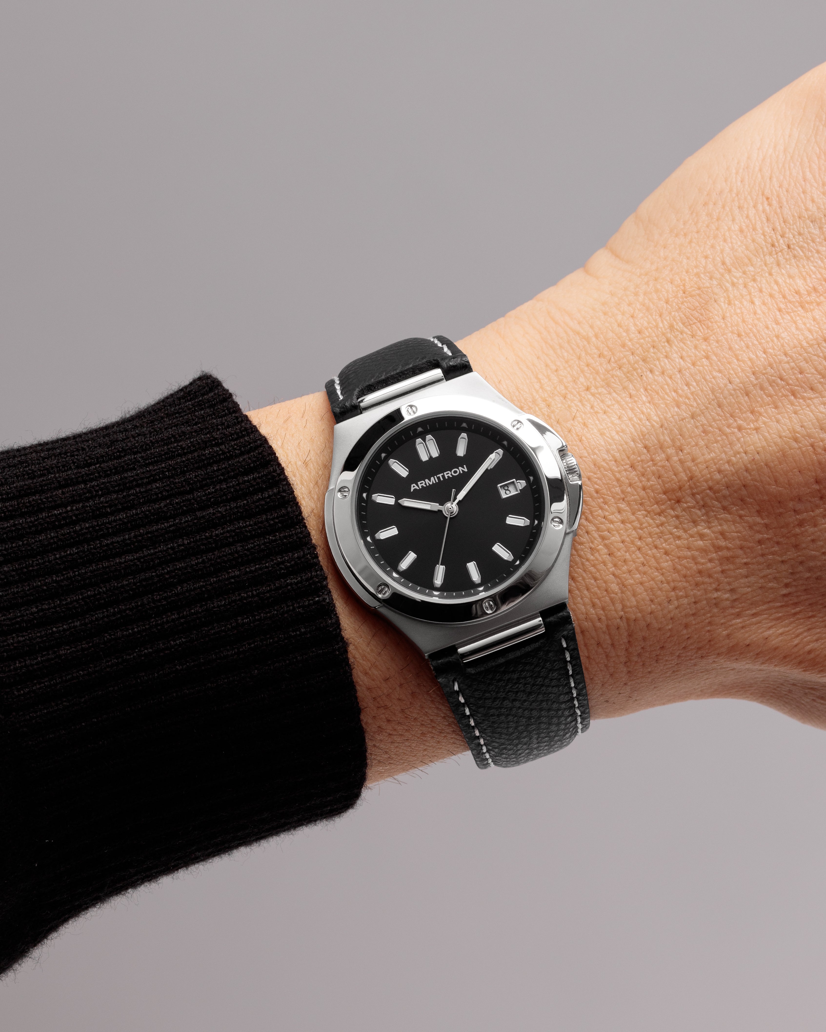 Armitron Parker 38mm herreklokke sølv/svart lær