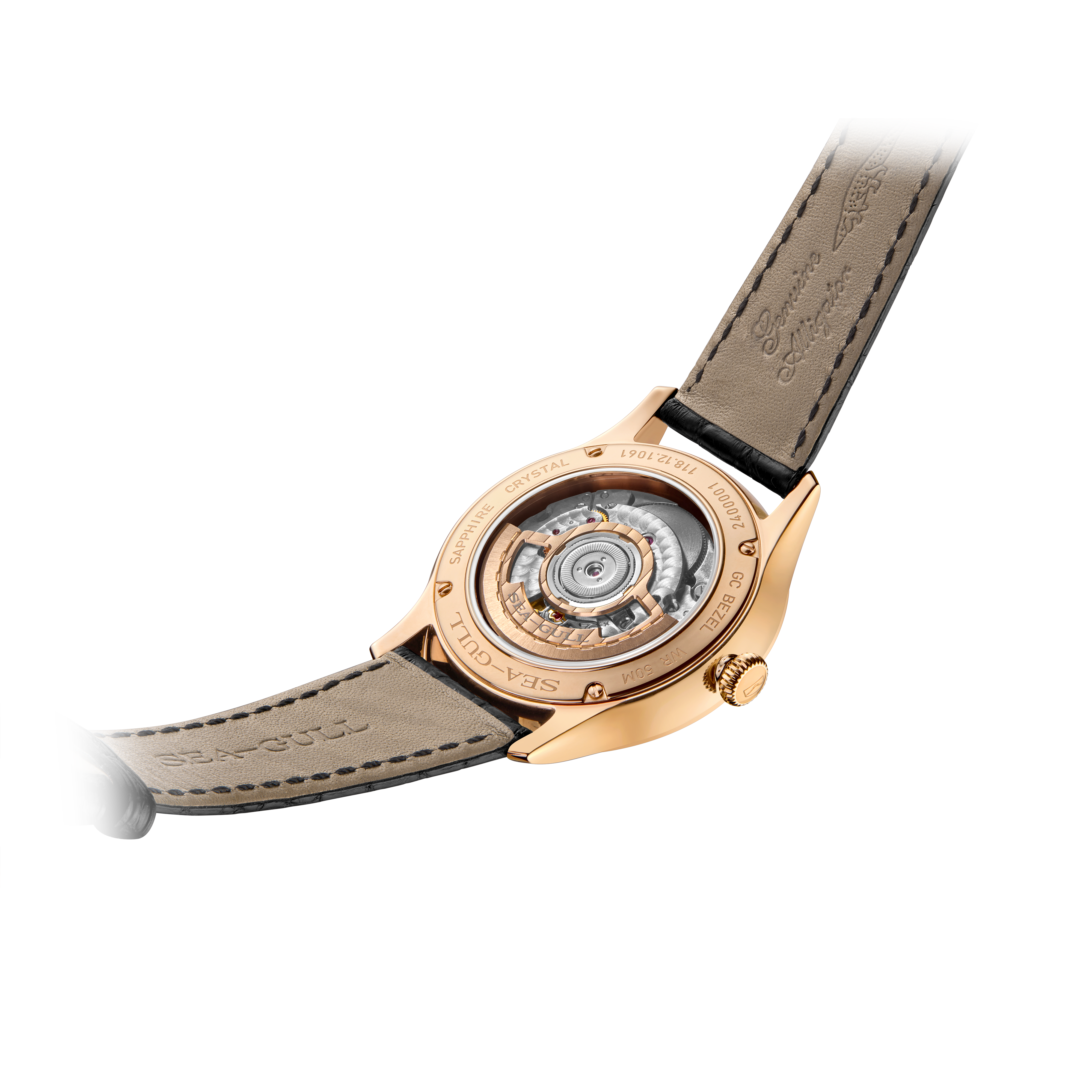 Sea-gull 118.12.1061 dressklokke hvit herre 40mm gull