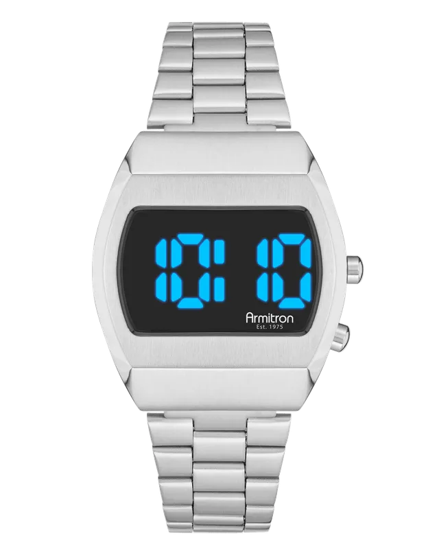 Armitron Griffy digitalklokke 37 mm sølv blå LED