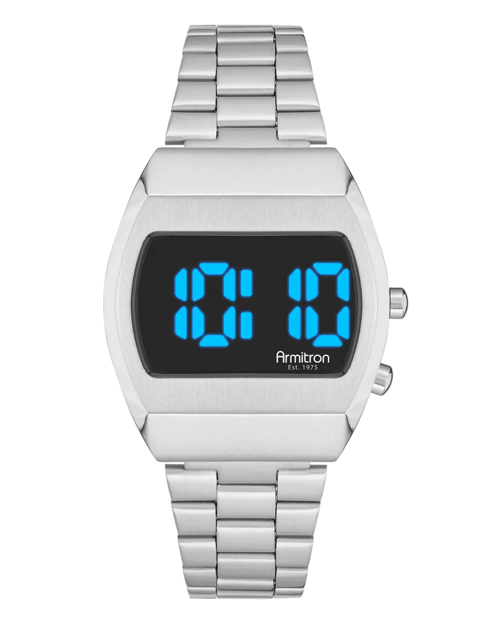 Armitron Griffy digitalklokke 37 mm sølv blå LED