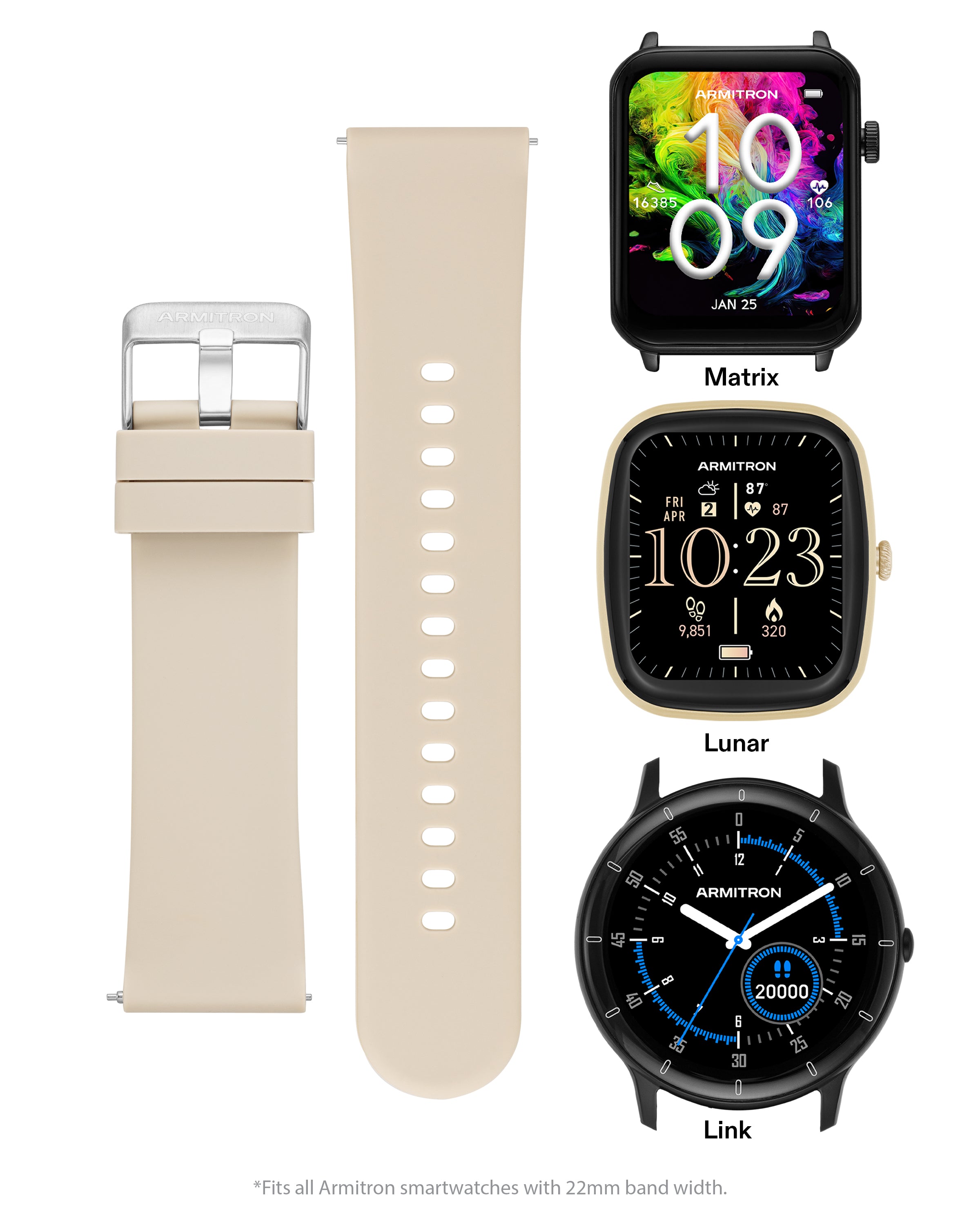 Armitron Connect 22mm klokkereim beige silikon