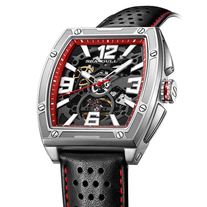 Sea-gull 849.77.6166K skjelett herreur svart rød 42mm