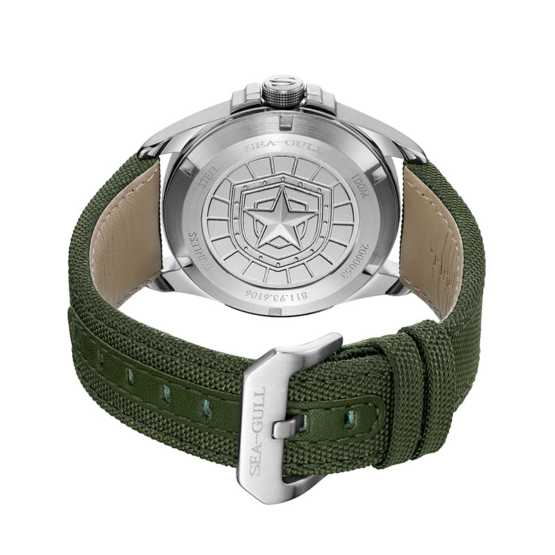 Sea-gull Army One 811.93.6106 feltklokke grønn 43mm