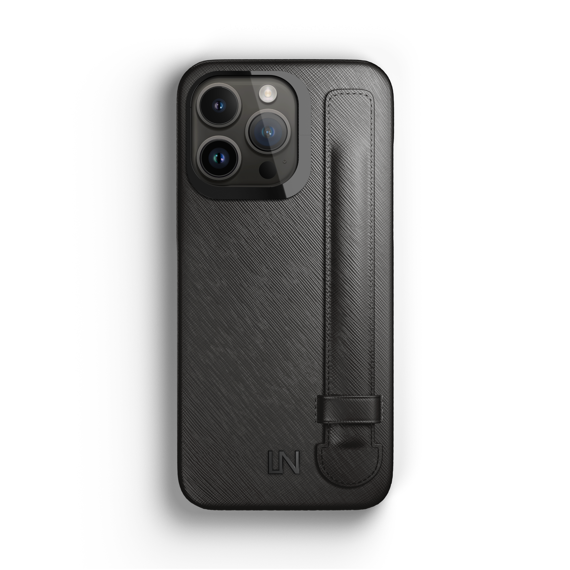 Label Noir Saffiano iPhone 14 Pro deksel MagSafe svart skinn