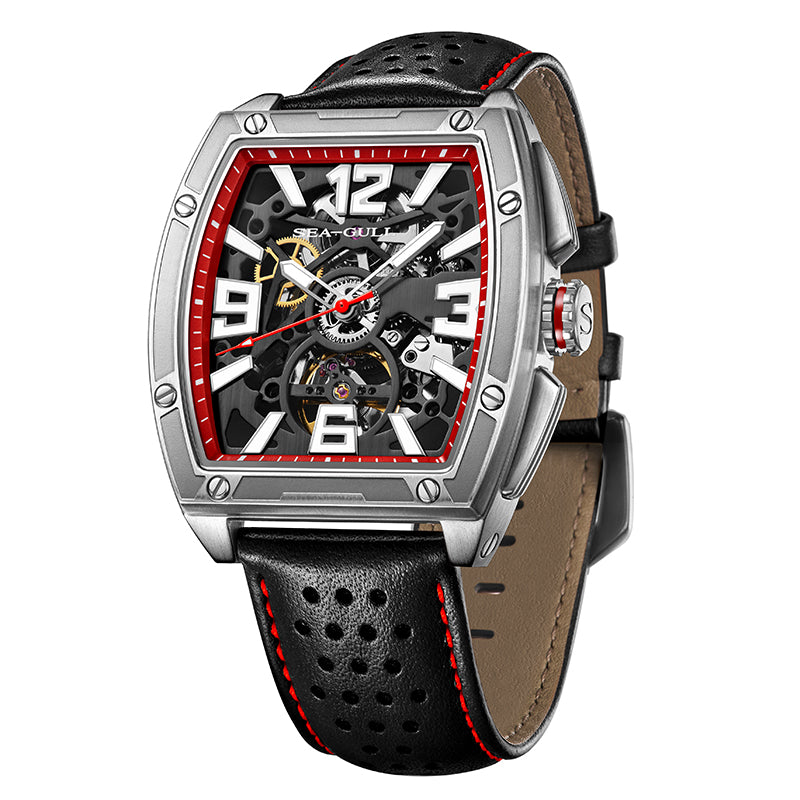 Sea-gull 849.77.6166K skjelett herreur svart rød 42mm