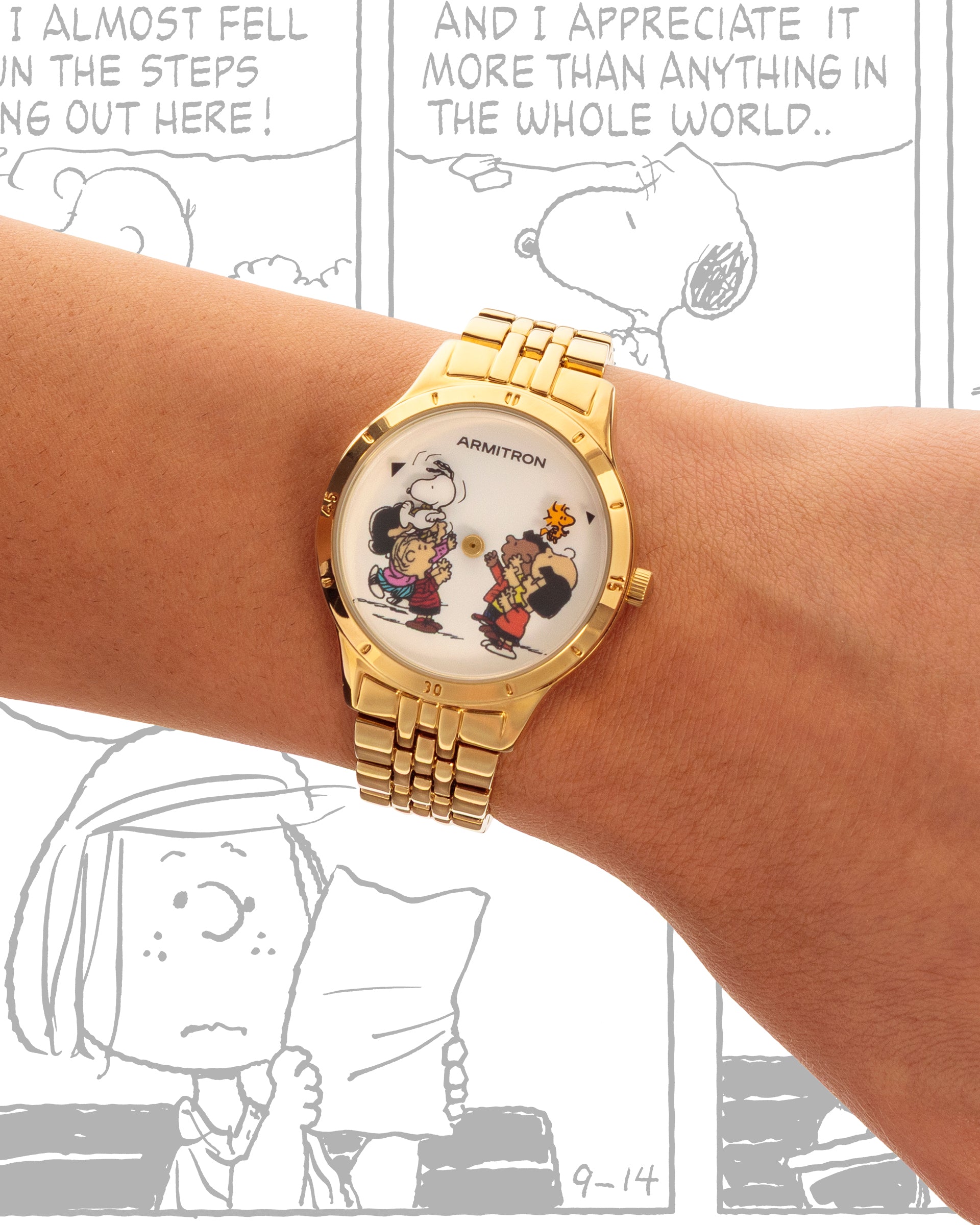 Armitron Peanuts 34mm dameklokke gull Snoopy