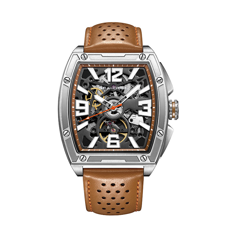 Sea-gull 849.77.6166K skjelett herreur svart rød 42mm