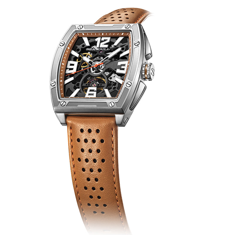 Sea-gull 849.77.6166K skjelett herreur svart rød 42mm