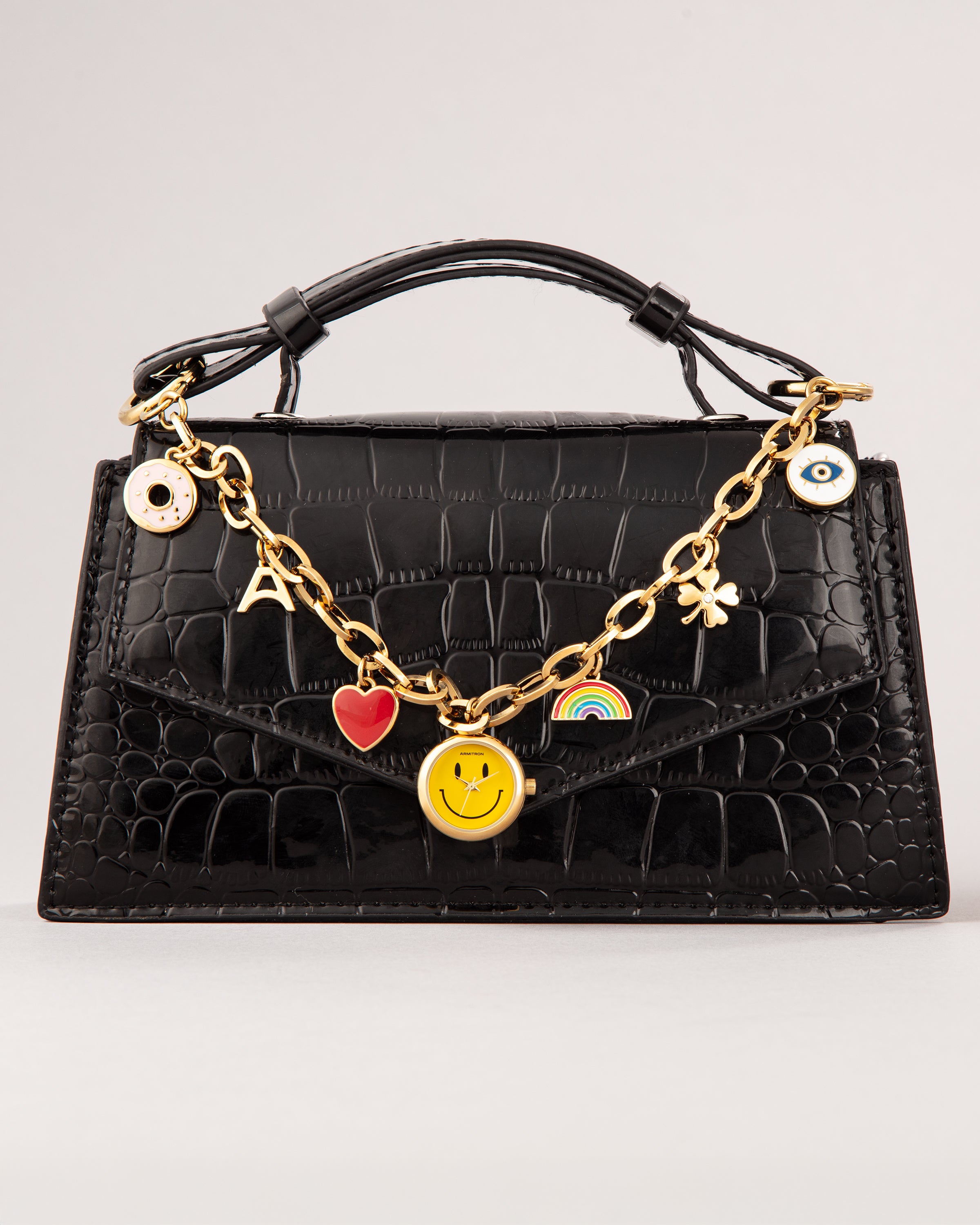 Armitron Bag Charm Chain klokke gull smiley