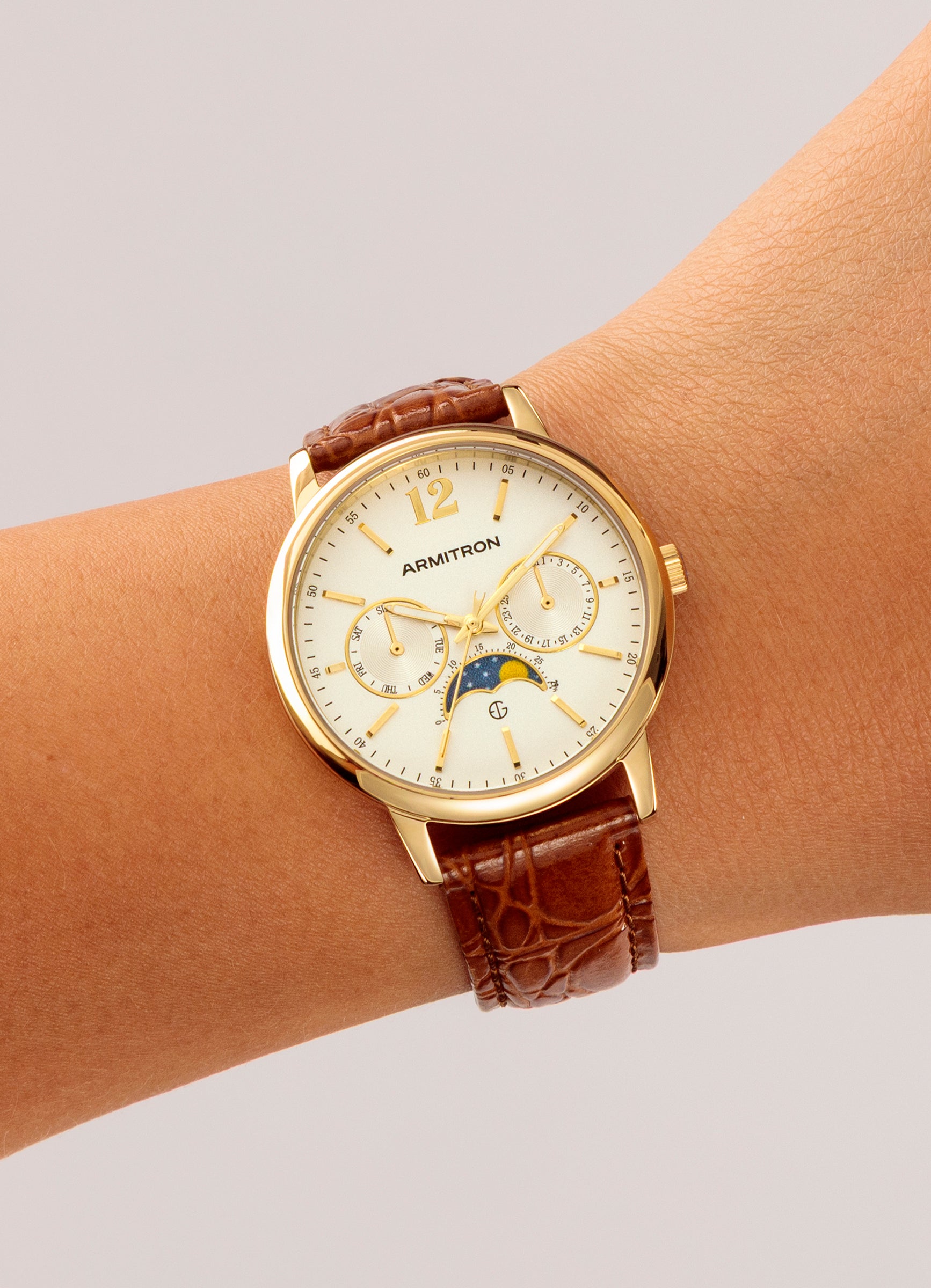 Armitron Eugen 42mm herreklokke brunt skinn jubileum