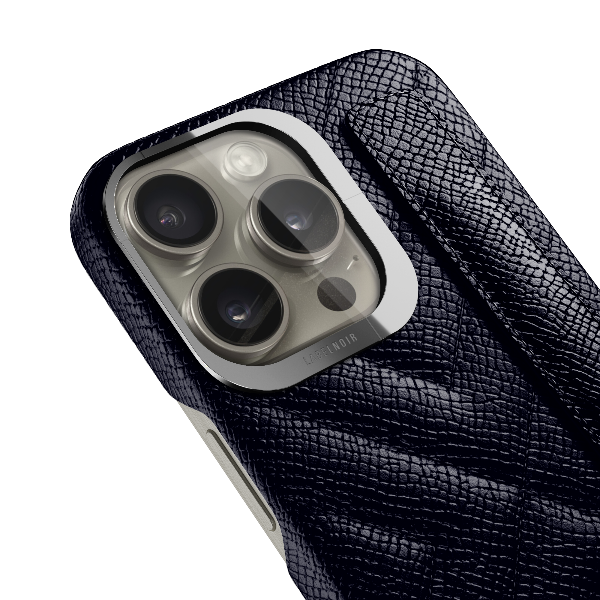 Label Noir iPhone 15 Pro deksel quiltet svart skinn