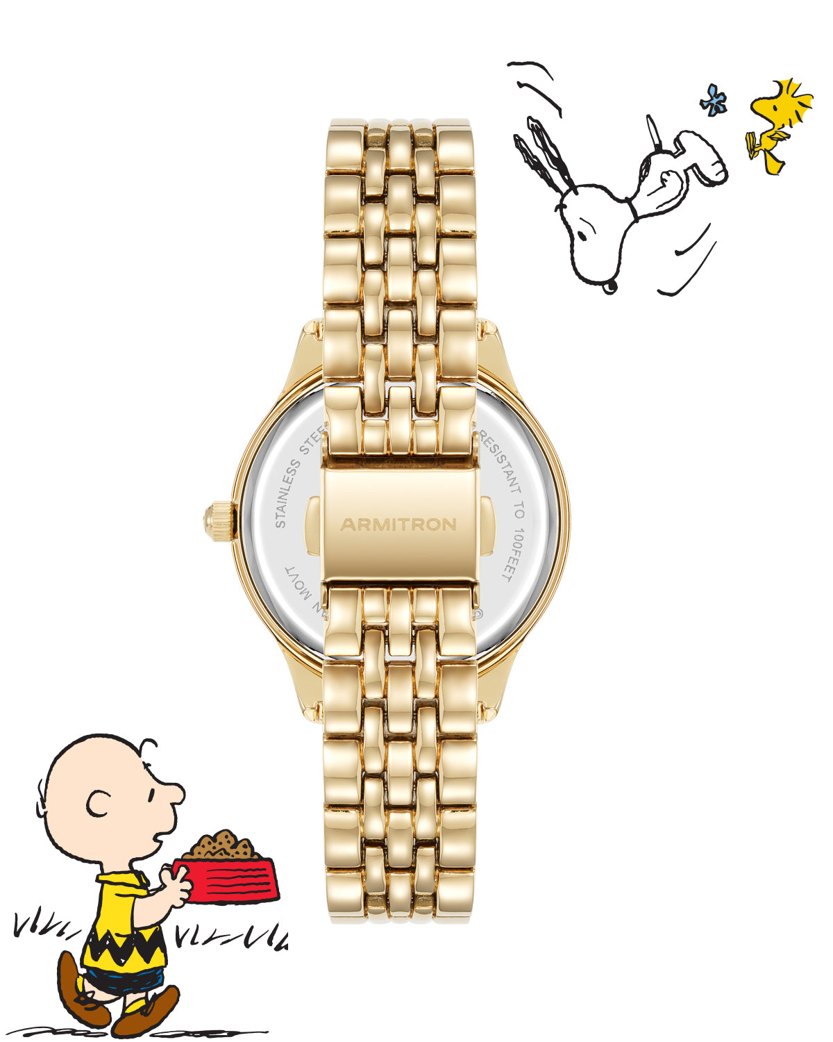 Armitron Peanuts 34mm dameklokke gull Snoopy