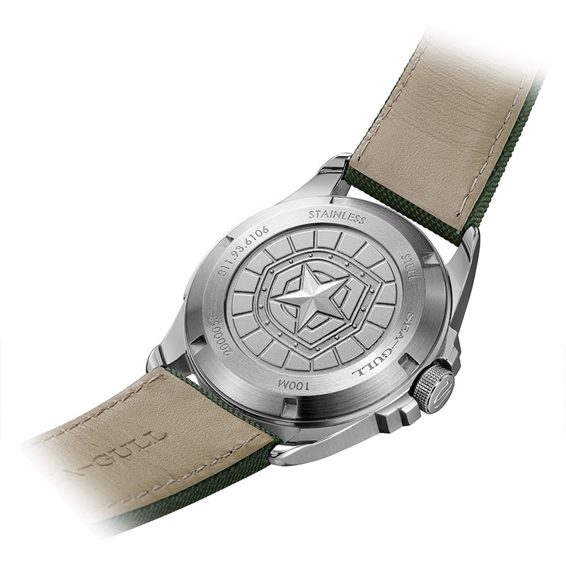 Sea-gull Army One 811.93.6106 feltklokke grønn 43mm
