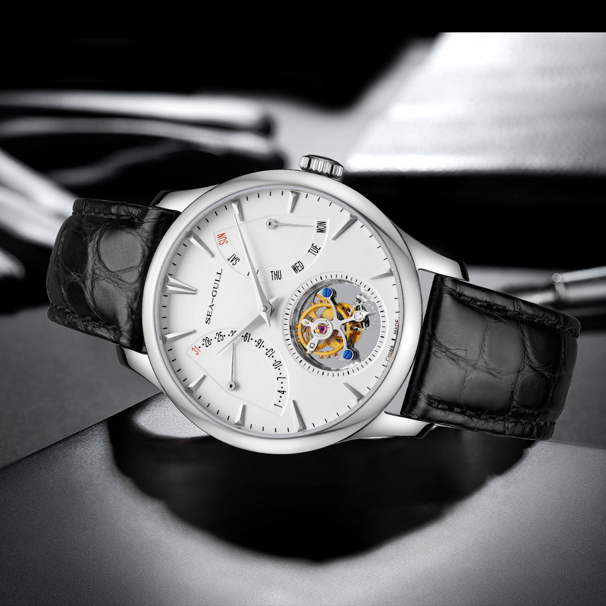 Sea-gull Artisan Heritage 818.12.8826 herreklokke hvit tourbillon