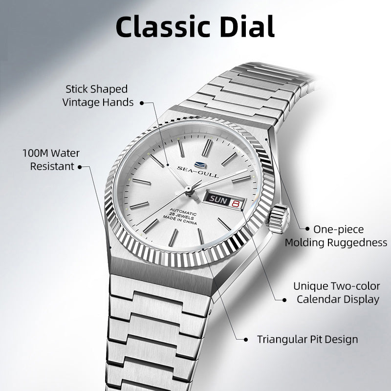 Sea-gull 816.12.1075 herreklokke hvit 38mm day-date