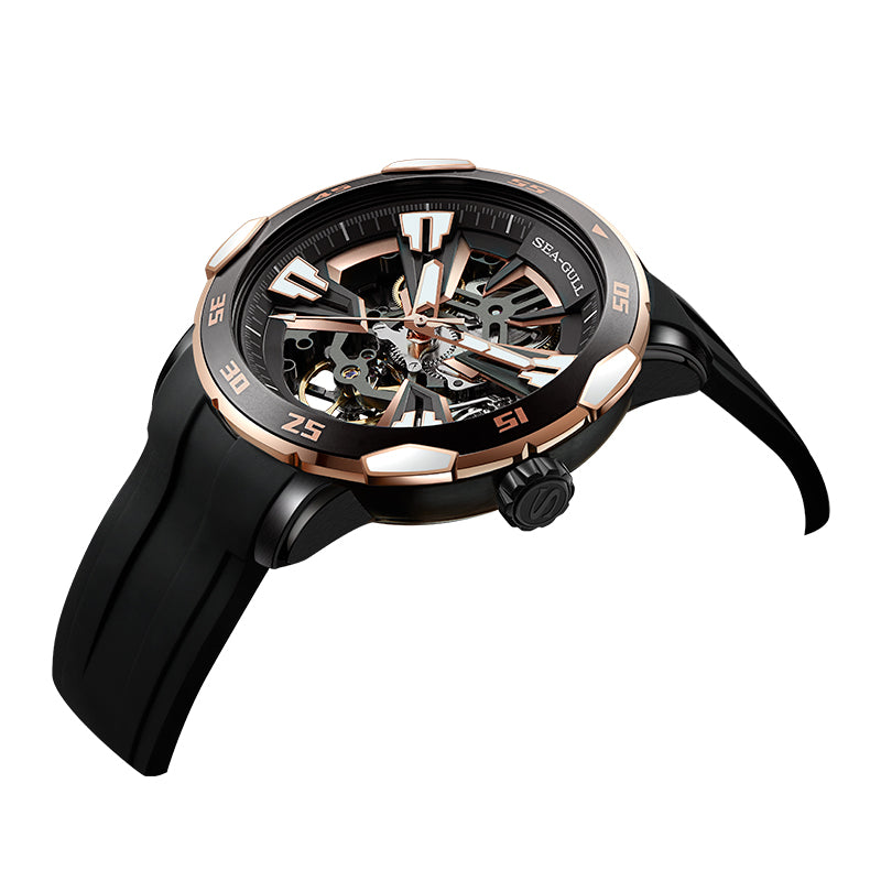 Sea-gull Edge 215.95.1125 skjelettklokke svart 44,5 mm herre