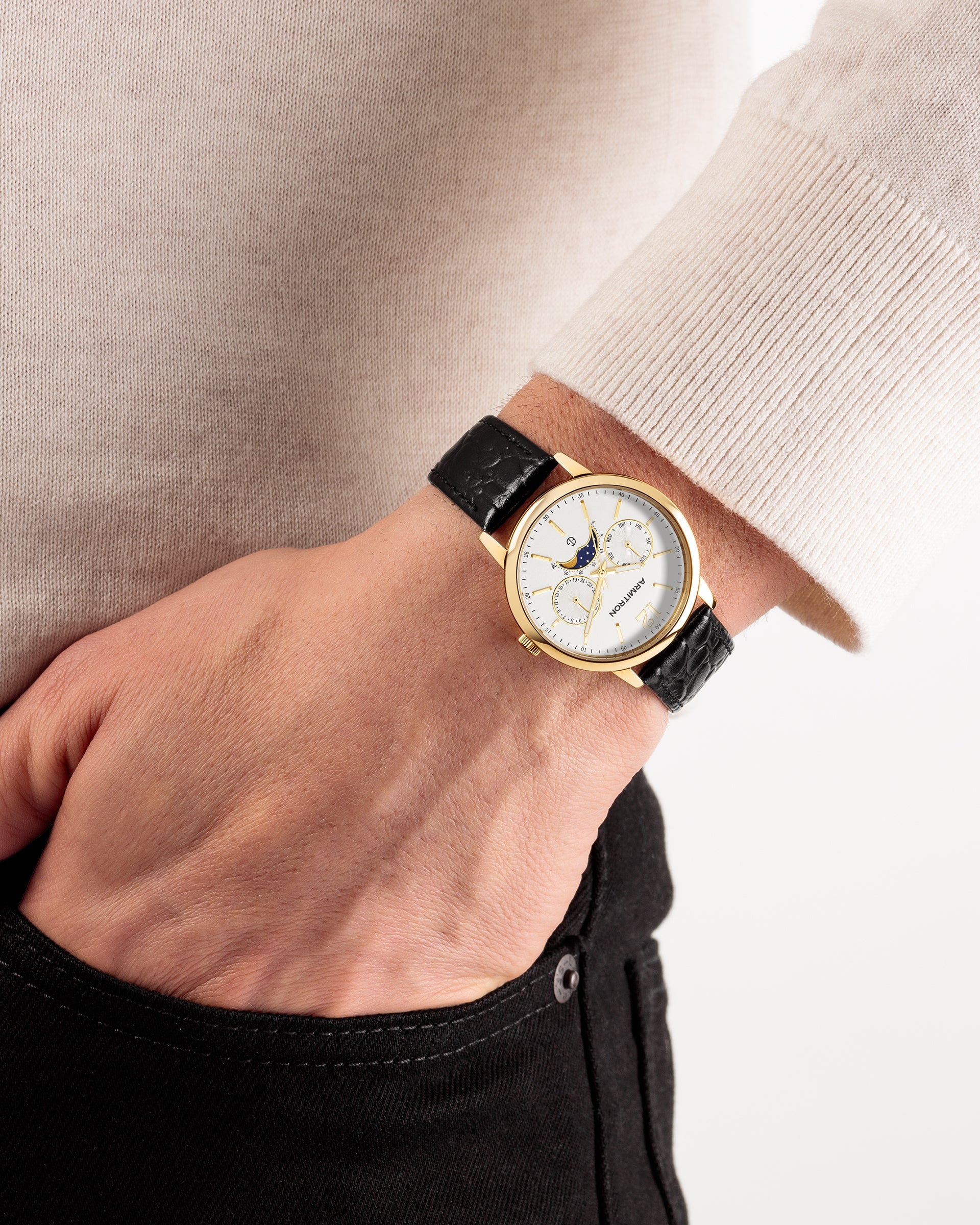 Armitron Eugen herreklokke 42mm svart skinn jubileum