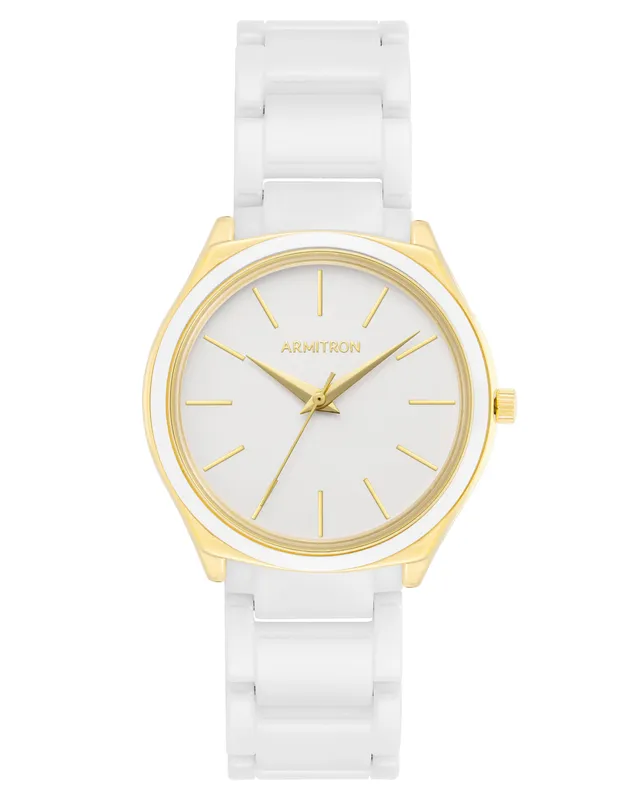 Armitron Jalyn 36mm dameklokke hvit keramikk/gull
