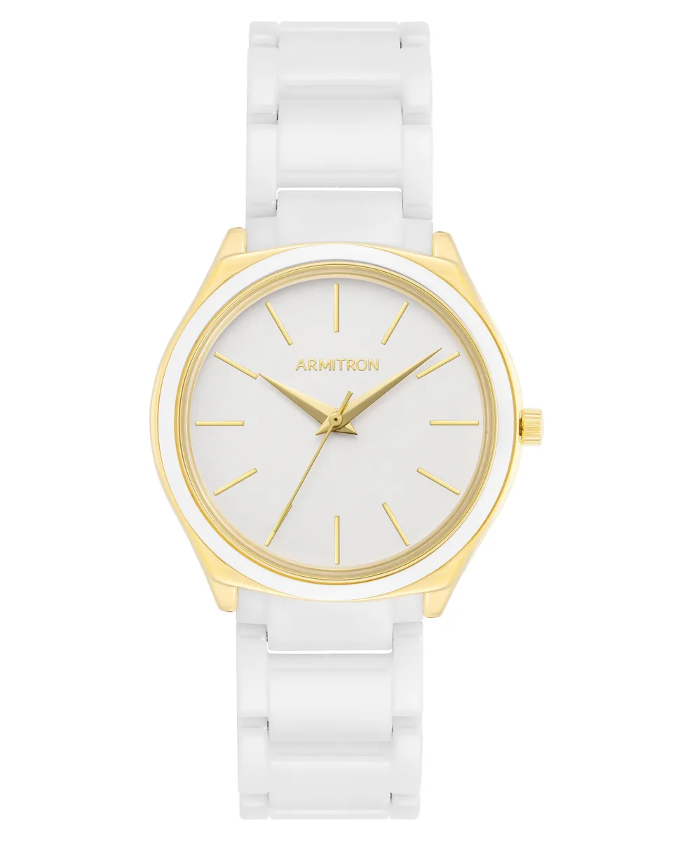 Armitron Jalyn 36mm dameklokke hvit keramikk/gull