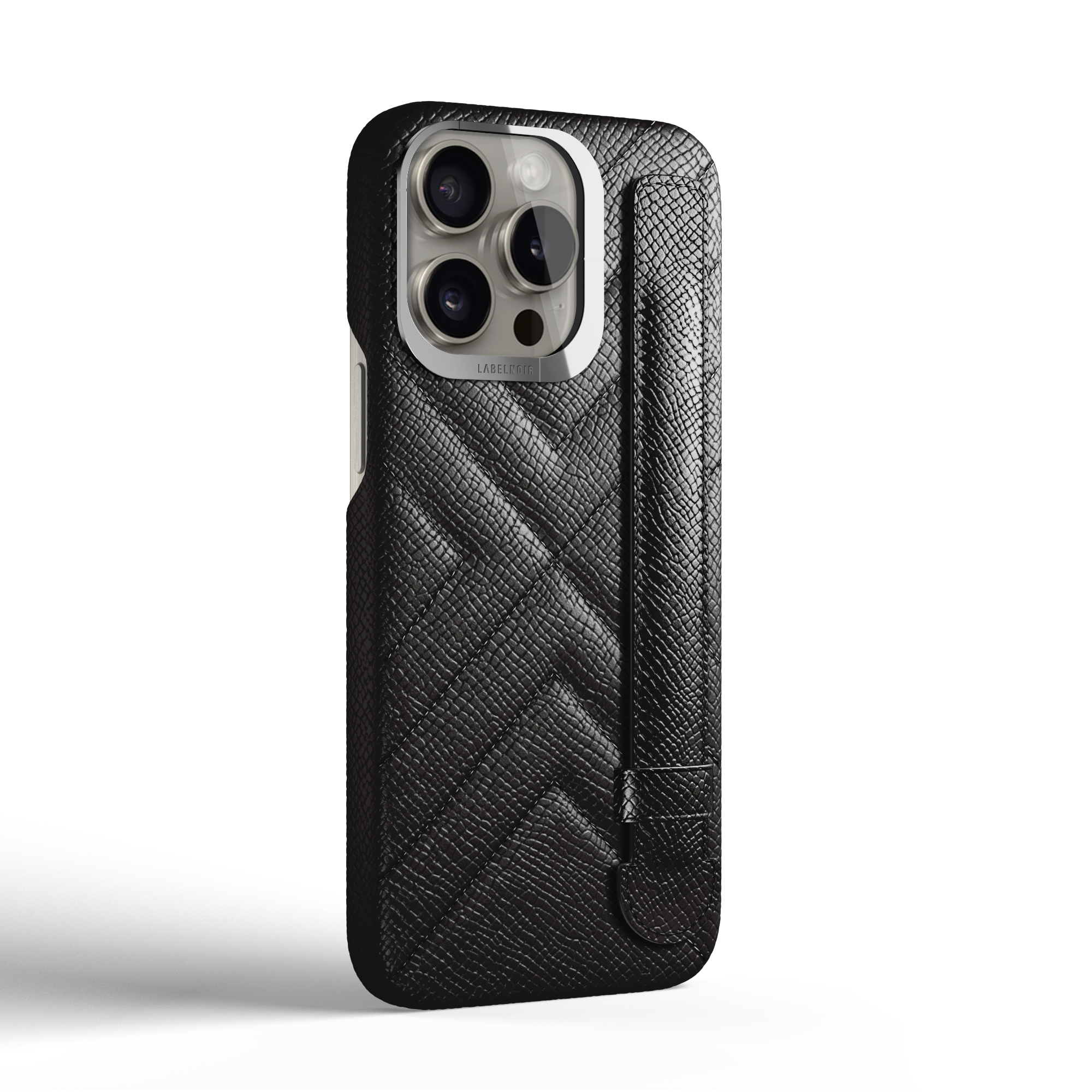 Label Noir iPhone 15 Pro deksel quiltet svart skinn