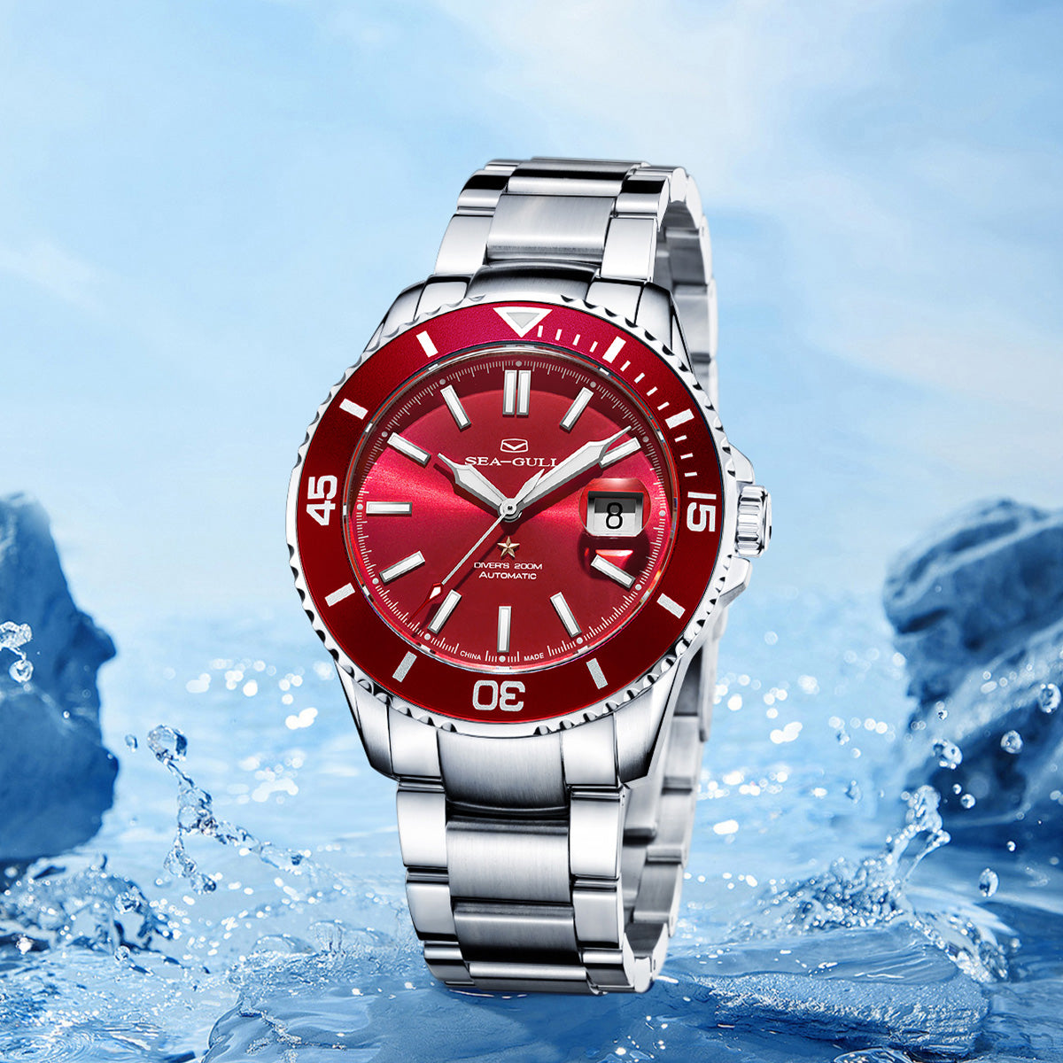 Sea-gull Ocean 816.52.1523 dykkerklokke rød 44 mm