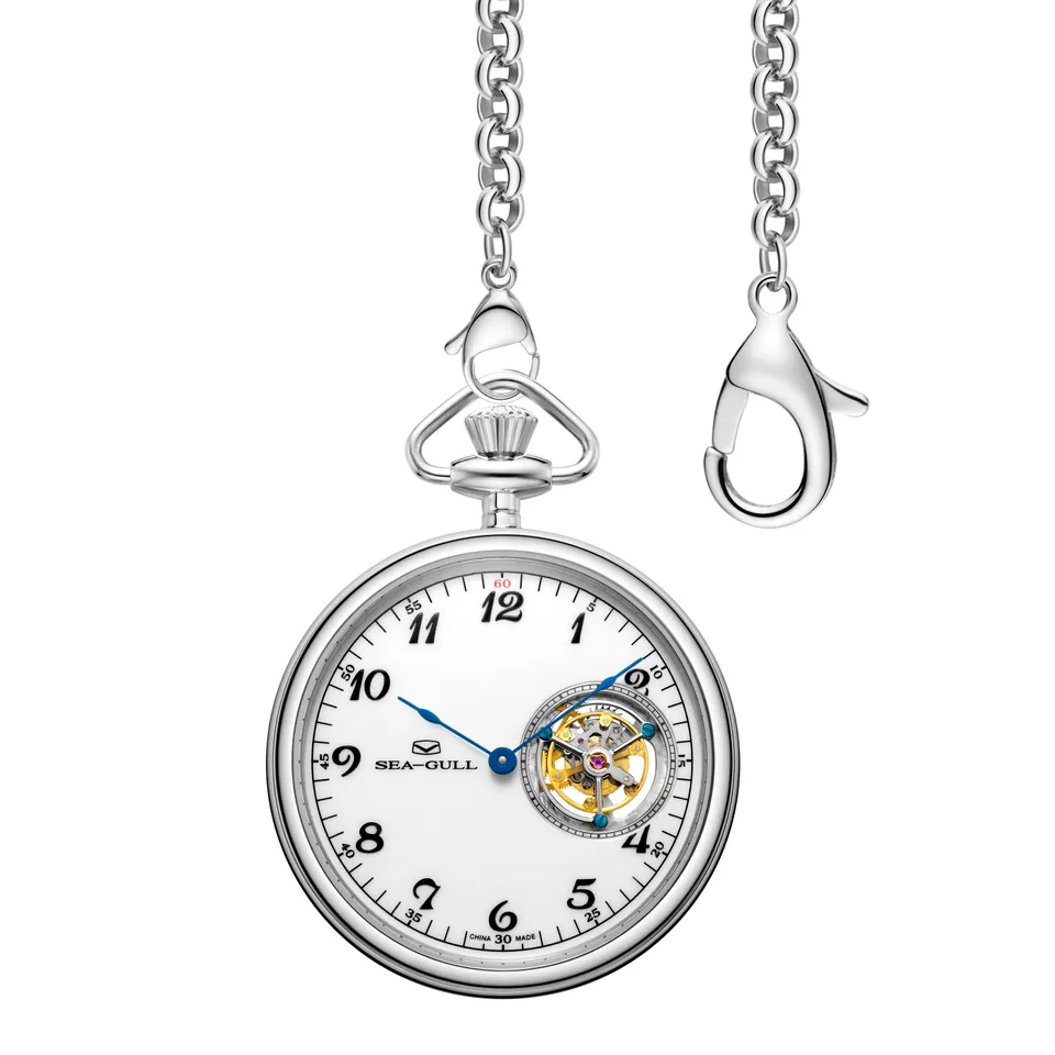 Sea-gull 856.13.8804 lommeur tourbillon 47mm hvit/sølv