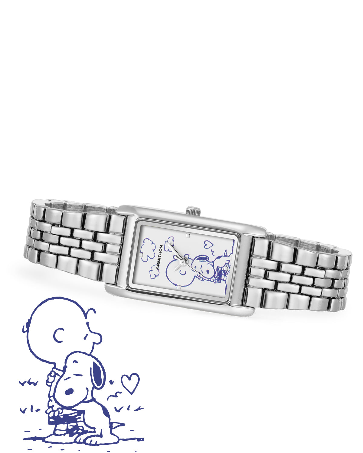Armitron Peanuts 20mm dameklokke sølv Snoopy-klem