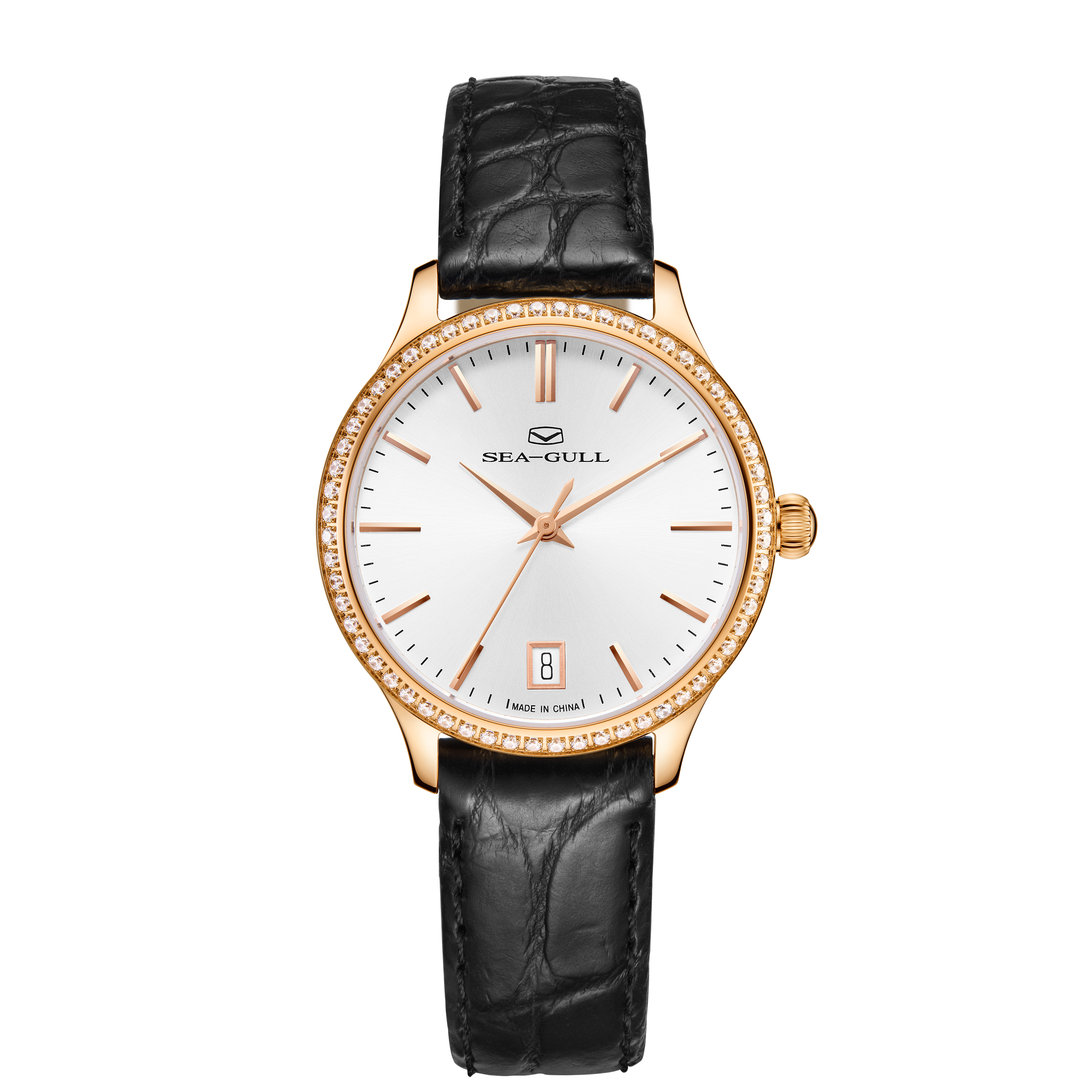 Sea-gull 118.12.1061 dressklokke hvit herre 40mm gull