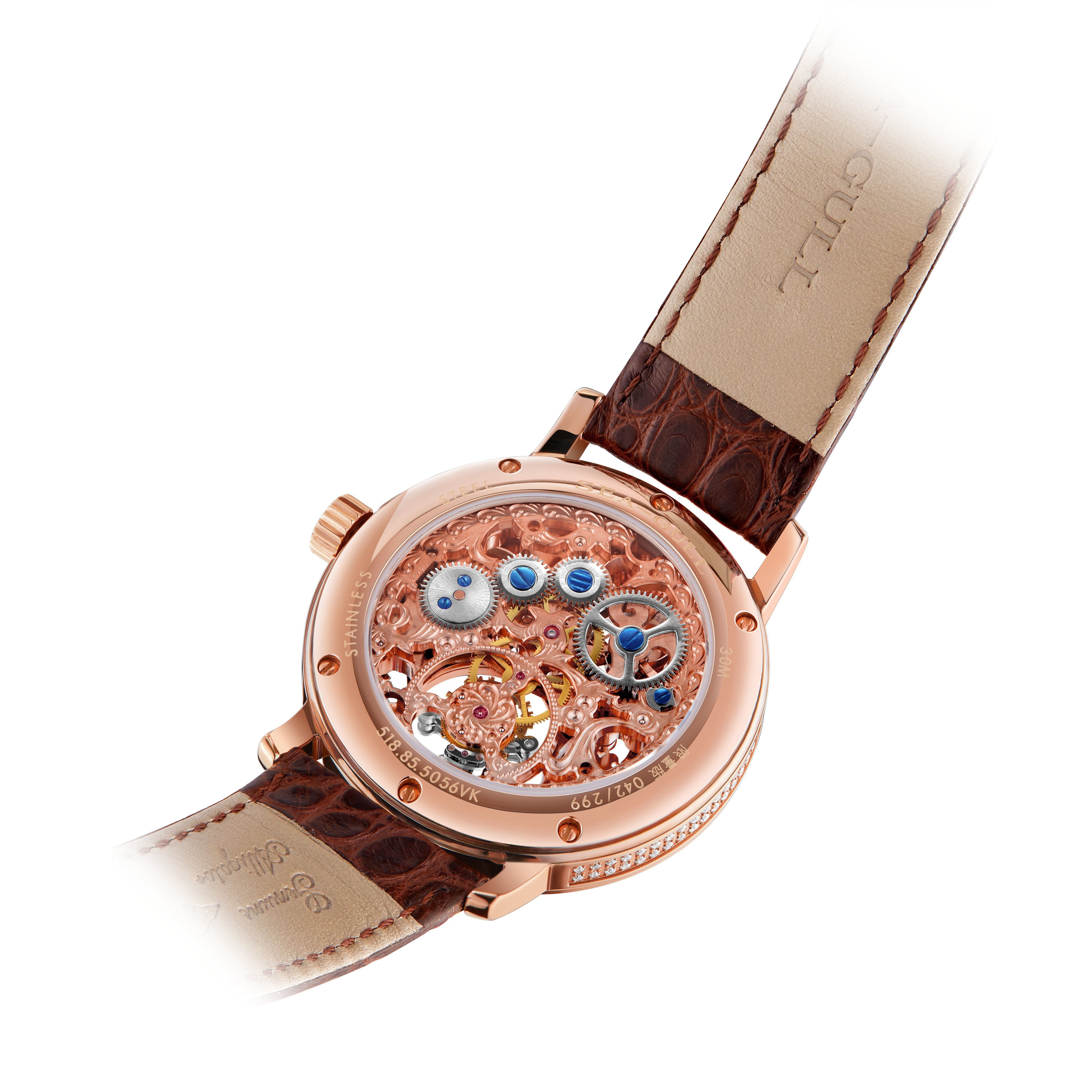 Sea-gull 518.85.5056VK tourbillonklokke roségull skjelett