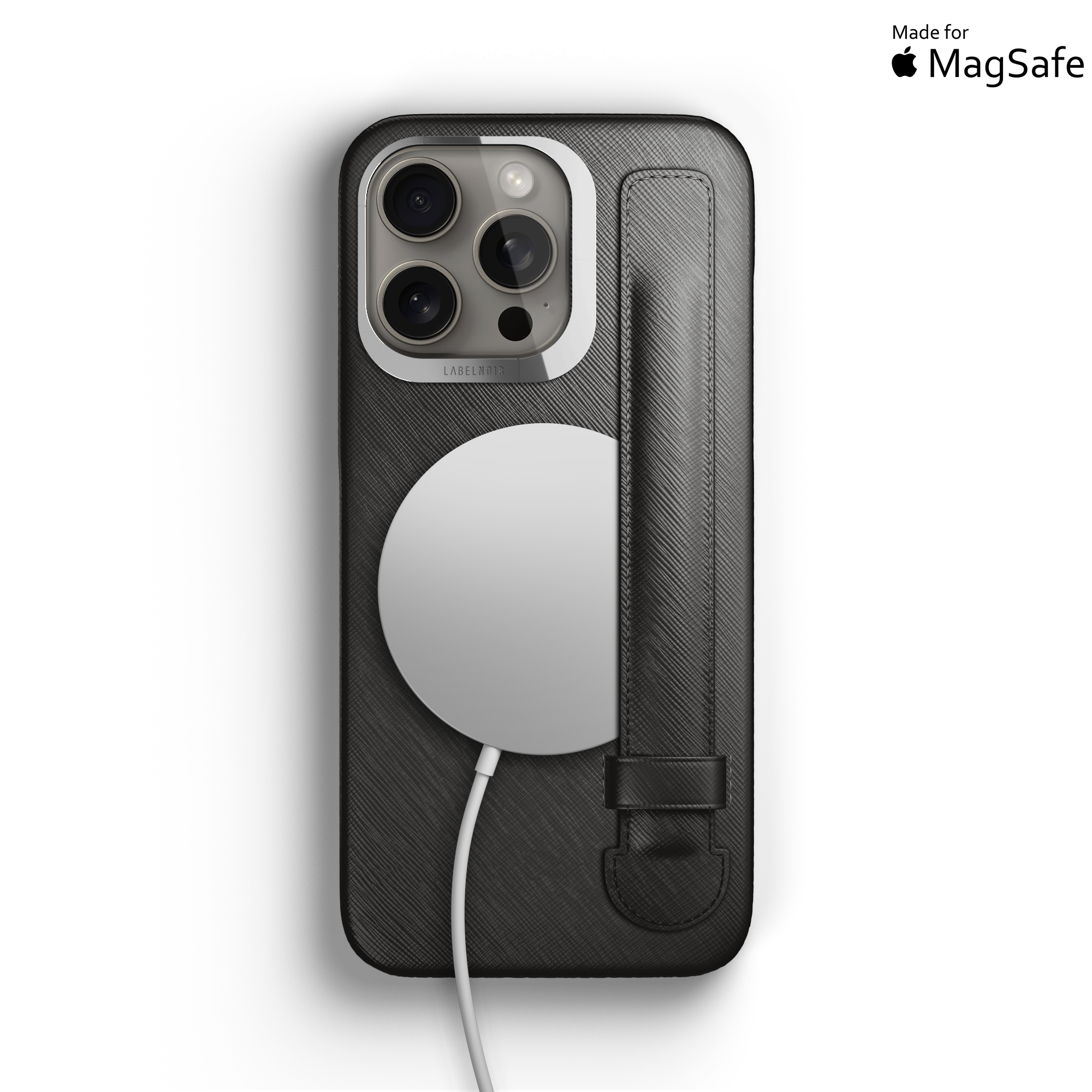 Label Noir iPhone 16 Pro Max Saffiano deksel svart med reim