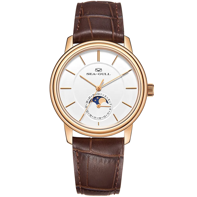 Sea-gull 519.12.1080 dressklokke hvit-brun månefase 38mm