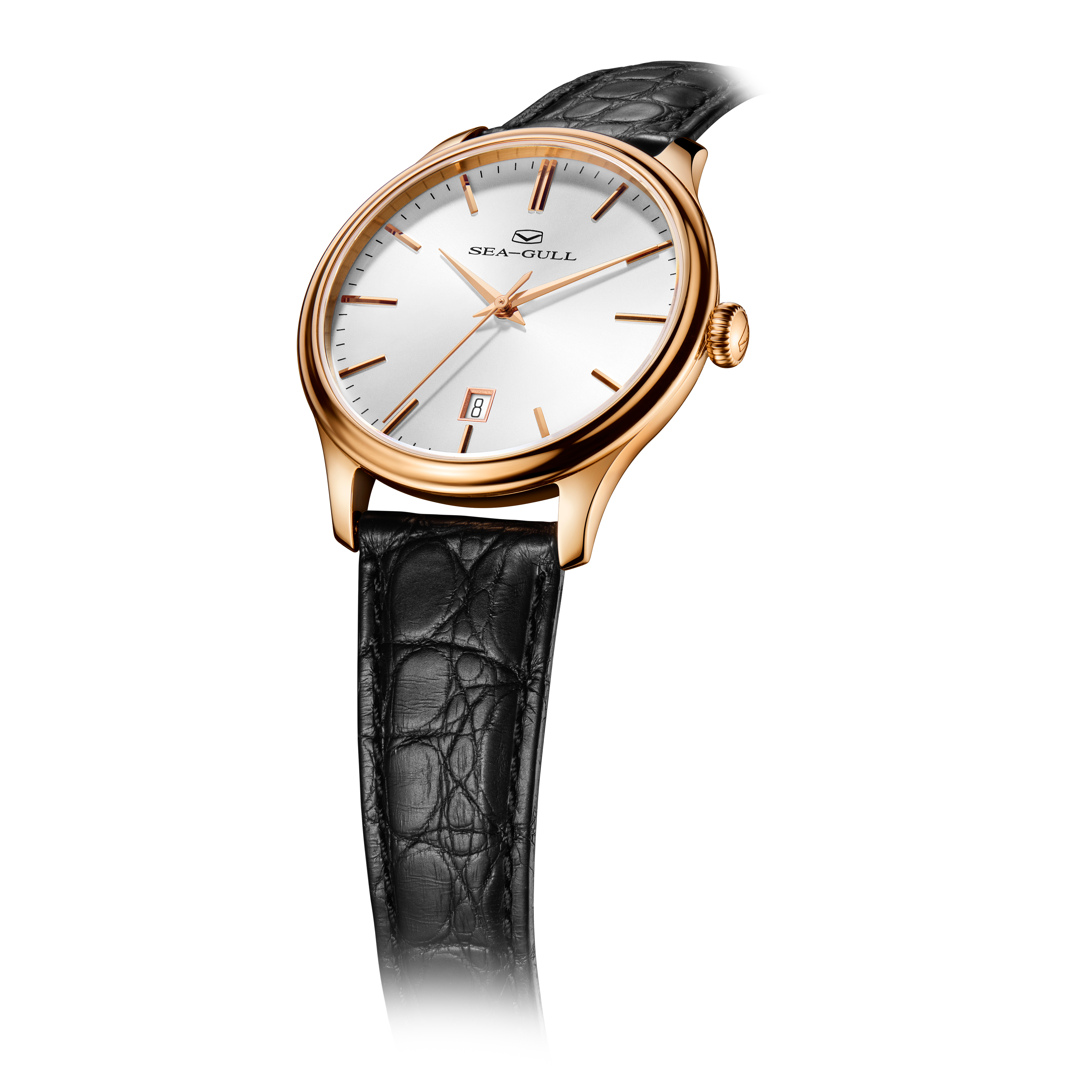 Sea-gull 118.12.1061 dressklokke hvit herre 40mm gull