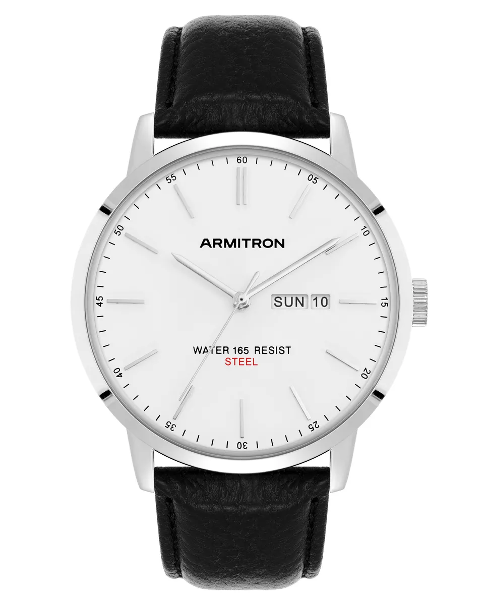Armitron Miles 42mm herreklokke hvit skinn dag-dato