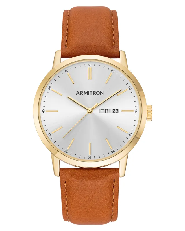 Armitron Miles 42mm herreklokke gull/tan lær